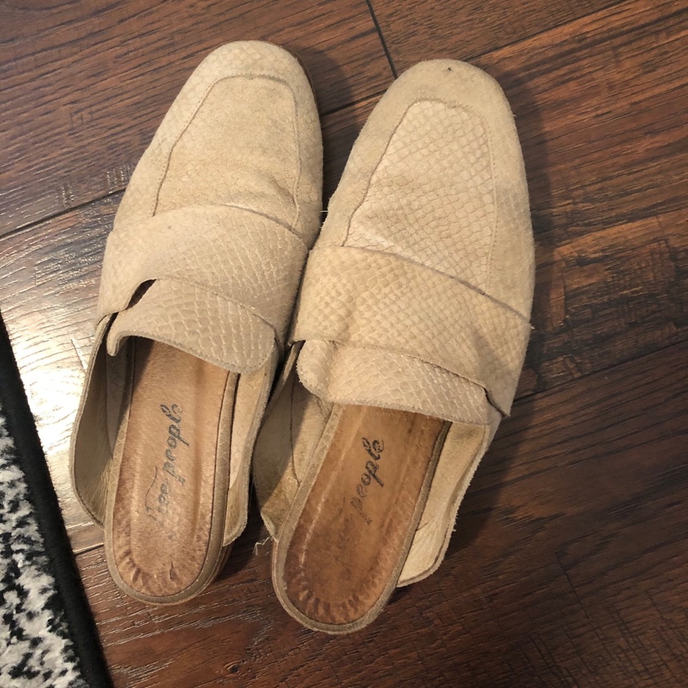 Free People Leather Snake Print Mules